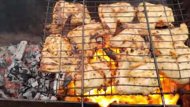 Marinated Chicken Wings Grilling Barbecue — Stock Video