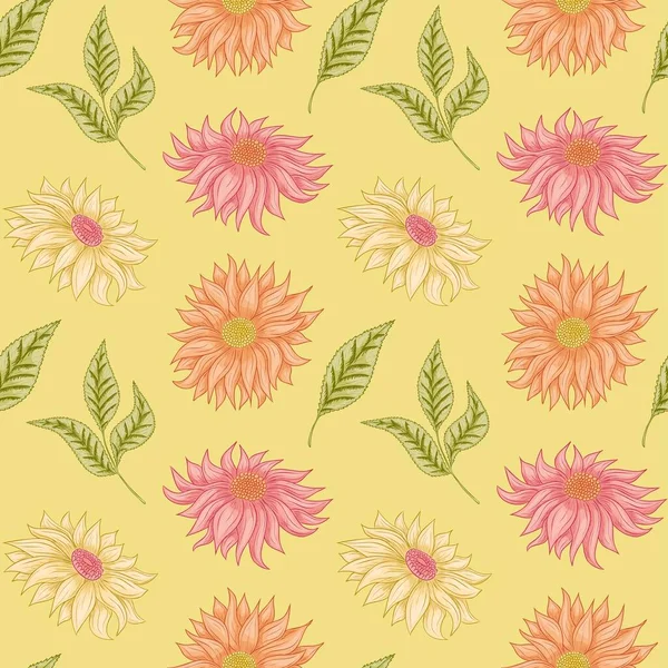 Daisy Gerbera Floral Seamless Pattern — Stock Vector