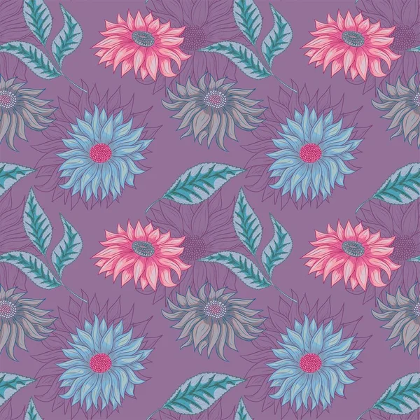 Daisy Gerbera Floral Seamless Pattern — Stock Vector