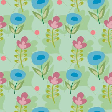 Basit, çiçekli, yeşil, soyut, pürüzsüz desen.