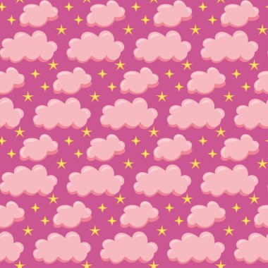 Pembe bulutlar ve yıldızlar arka planda pürüzsüz desen