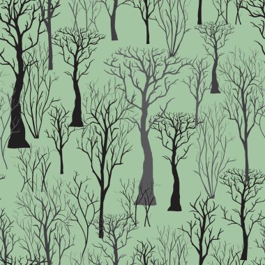 Ağaçlarının silüetler ile sorunsuz arka plan. Vektör illustrati
