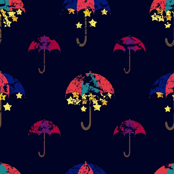Stars are hidden under a bright umbrella, seamless pattern. Vect — Stock Vector