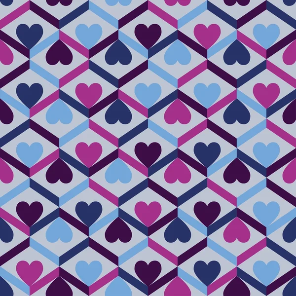Abstracto patrón de rayas sin costura con corazones. Vector illustrati — Vector de stock