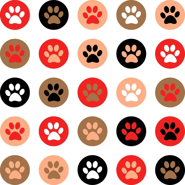 Patrón sin costura vectorial con huellas de gato o perro. Lindo colorfu — Archivo Imágenes Vectoriales