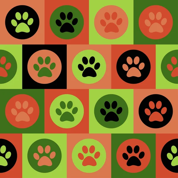 Patrón sin costura vectorial con huellas de gato o perro. Lindo colorfu — Archivo Imágenes Vectoriales