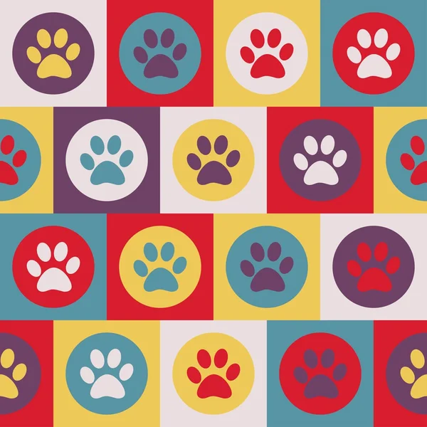 Patrón sin costura vectorial con huellas de gato o perro. Lindo colorfu — Archivo Imágenes Vectoriales