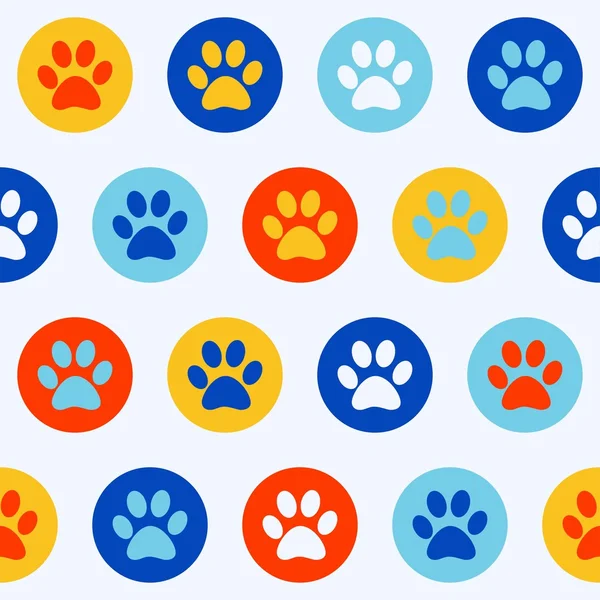 Vector seamless pattern with cat or dog footprints. Cute colorfu — Stock Vector