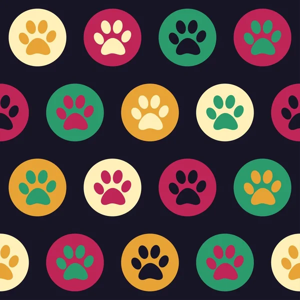 Patrón sin costura vectorial con huellas de gato o perro. Lindo colorfu — Vector de stock