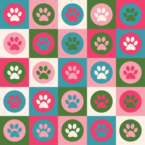 Patrón sin costura vectorial con huellas de gato o perro. Lindo colorfu — Vector de stock