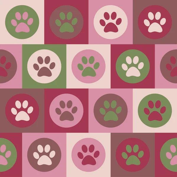 Patrón sin costura vectorial con huellas de gato o perro. Lindo colorfu — Archivo Imágenes Vectoriales