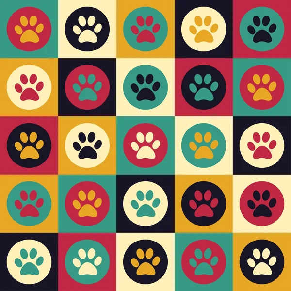 Patrón sin costura vectorial con huellas de gato o perro. Lindo colorfu — Archivo Imágenes Vectoriales