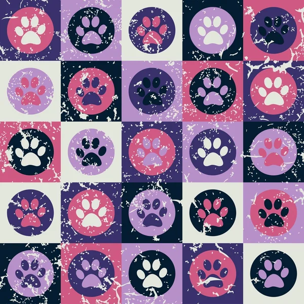 Vector seamless pattern with cat or dog footprints. Cute colorfu — Stock Vector