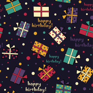Hediyeler ile Seamless şenlikli modeli. Mutlu doğum günü vektör illus