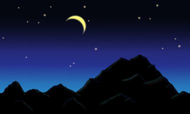 Güzel dağ manzarası ve yıldızlı gökyüzünün