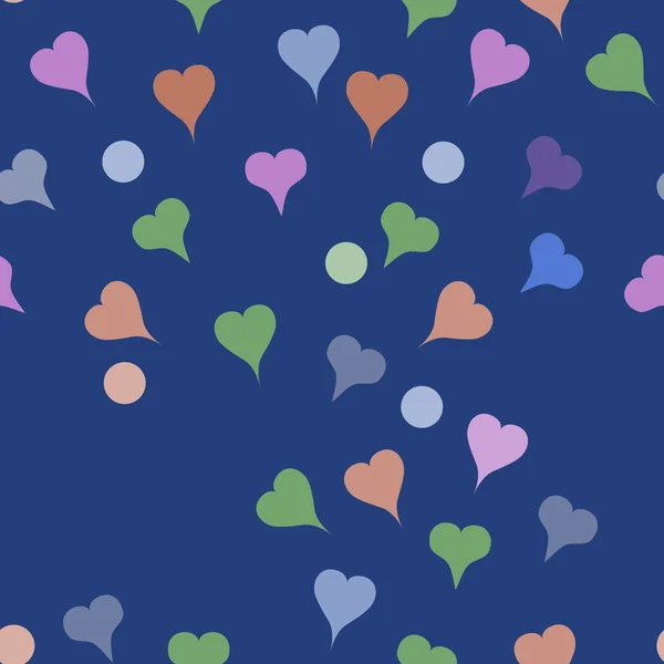 Corações e círculos padrão em um fundo azul — Vetor de Stock