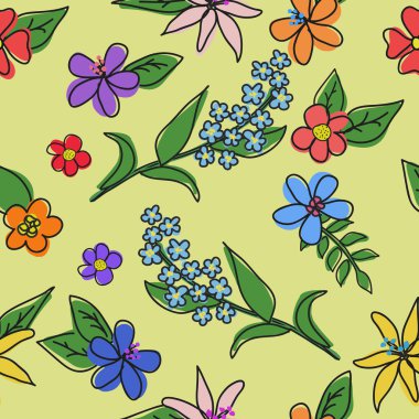 Siyah bir anahatla çiçek deseni