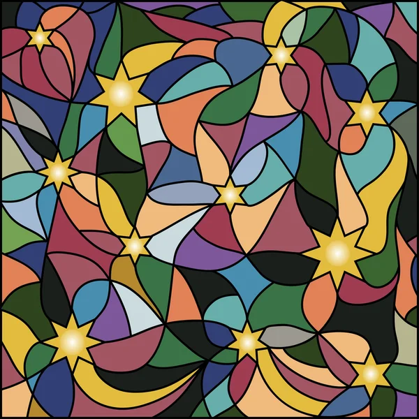 Pestrobarevné mozaikové okno, hvězdy pro návrh. — Stockový vektor