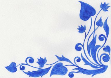 Çiçek ve swirls mavi tonlarında suluboya motifi