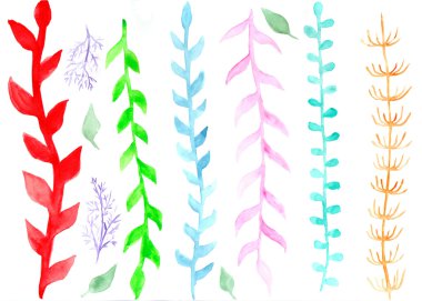 El kümesi parlak suluboya çiçek öğeleri çizilmiş