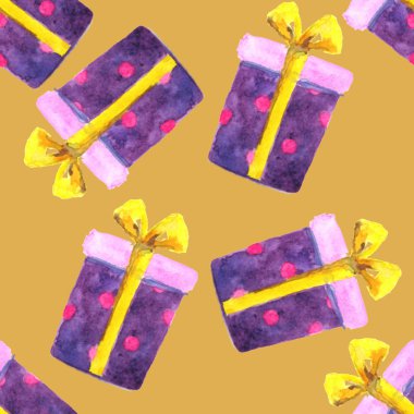 Sulu Boya Noel hediye kutuları. Seamless modeli