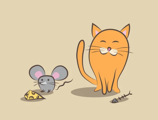 Gato e rato. Doodle de cor. Ilustração vetorial —  Vetores de Stock