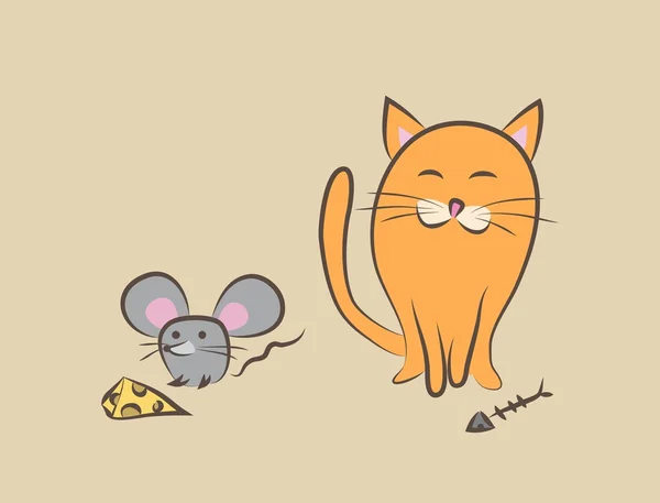 Pisică şi şoarece. Culoare doodle. Ilustrație vectorială — Vector de stoc