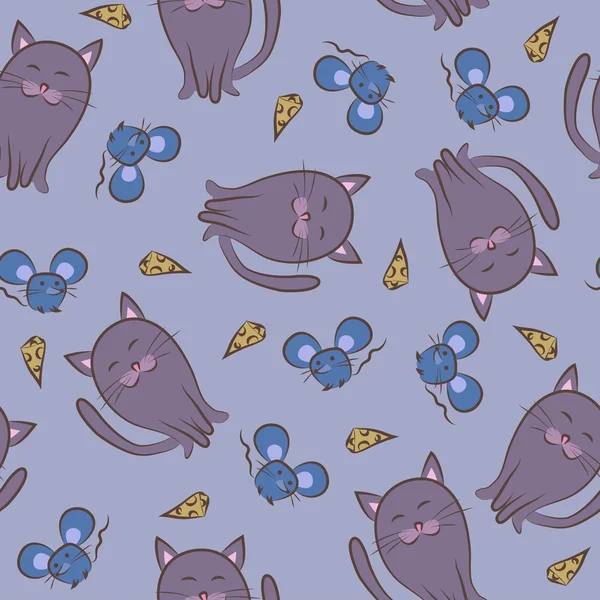 Wzór z kotów i myszy. Doodle kolor. Pokazanego wektor — Wektor stockowy