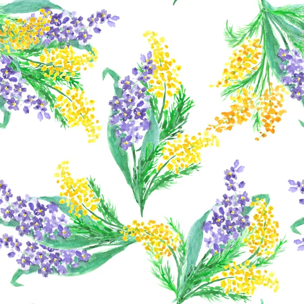 봄에 부드러운 꽃 수채화 손으로 그려진된 완벽 한 패턴 — 스톡 사진