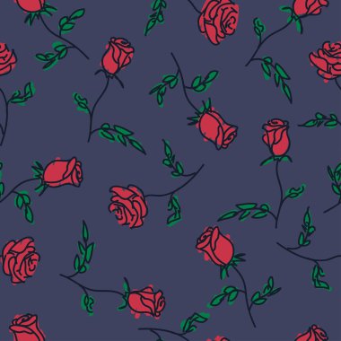 El Dikişsiz desen gül çizilmiş. Vektör çizim