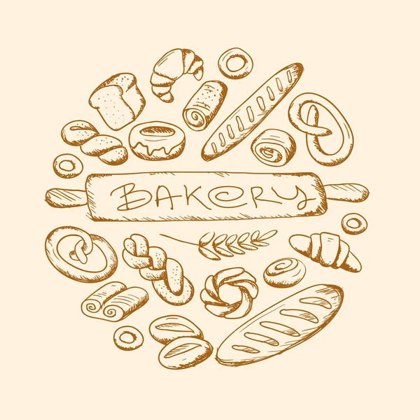 Bakery set in round frame — Stock Vector