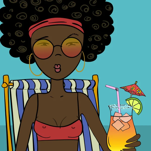 Lady cocktail drinken op een strand — Stockvector