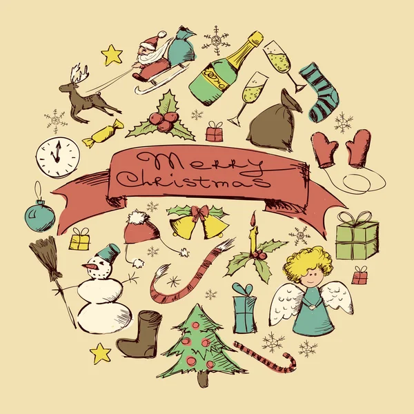 Handgezeichnetes Weihnachtsset — Stockvektor
