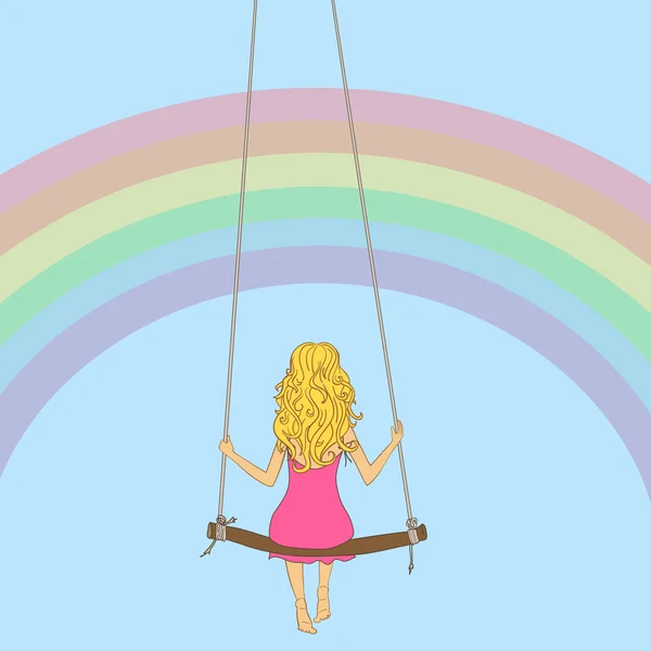 Llustration of the girl on a swing — Stock Vector