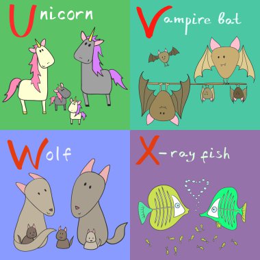 El alfabe hayvanlar vektör çizim senden X için çekilmiş