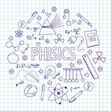 El ile Fizik ekipman ayarla vektör çekilmiş. Okul tasarım için kullanılabilir.
