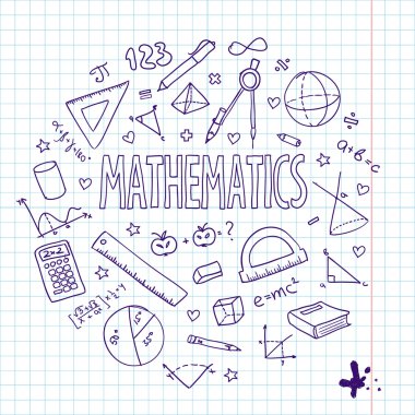 Hand drawn vector school set, mathematics. Cn be used for your design. clipart
