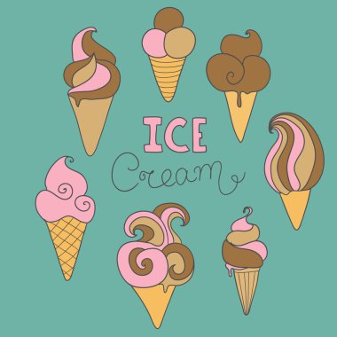 Hend çizilmiş dondurma seti