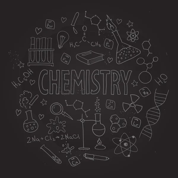 Conjunto de vetores desenhados à mão com equipamento escolar. Pode ser usado para o projeto. Aula de química —  Vetores de Stock