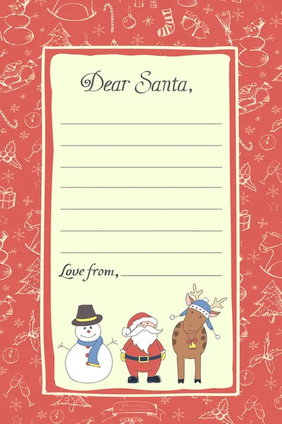 Handgezeichneter Vektorbrief an den Weihnachtsmann — Stockvektor