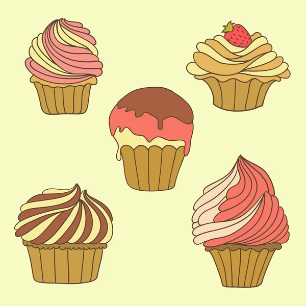Hand drawn vector illustration with cupcakes on it — Stock Vector