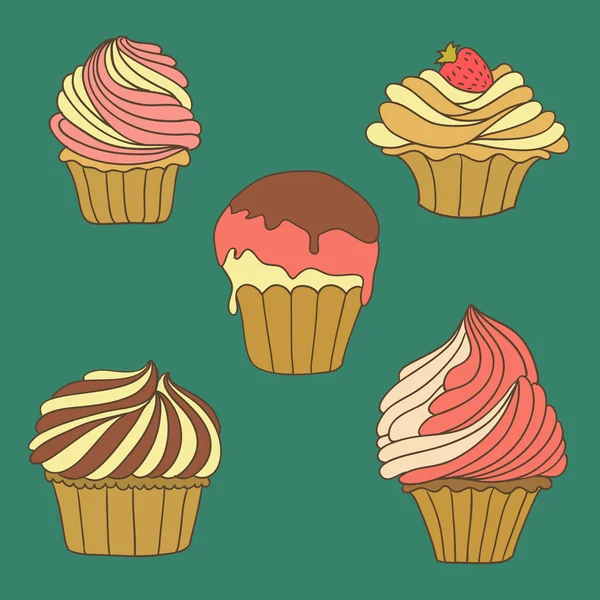 Hand drawn vector illustration with cupcakes on it — Stock Vector