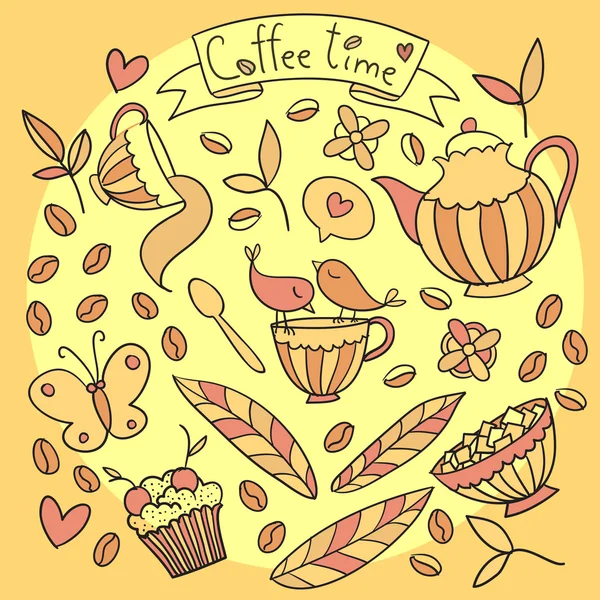 Вектор времени рисования кофе вручную — стоковый вектор
