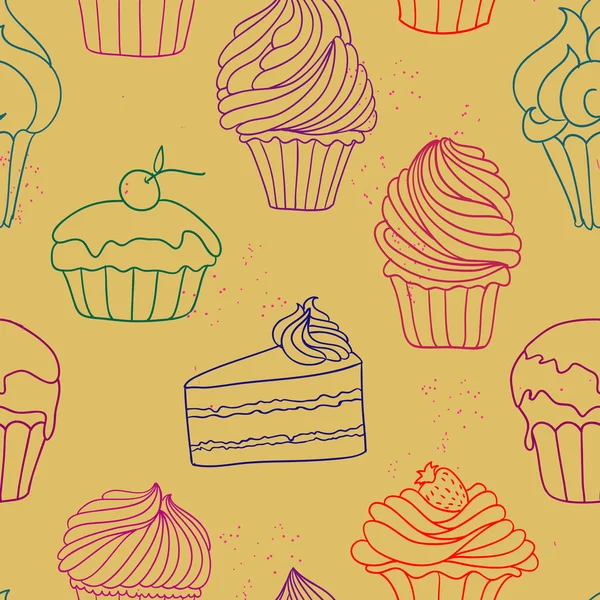 Illustration vectorielle dessinée à la main avec des cupcakes dessus — Image vectorielle