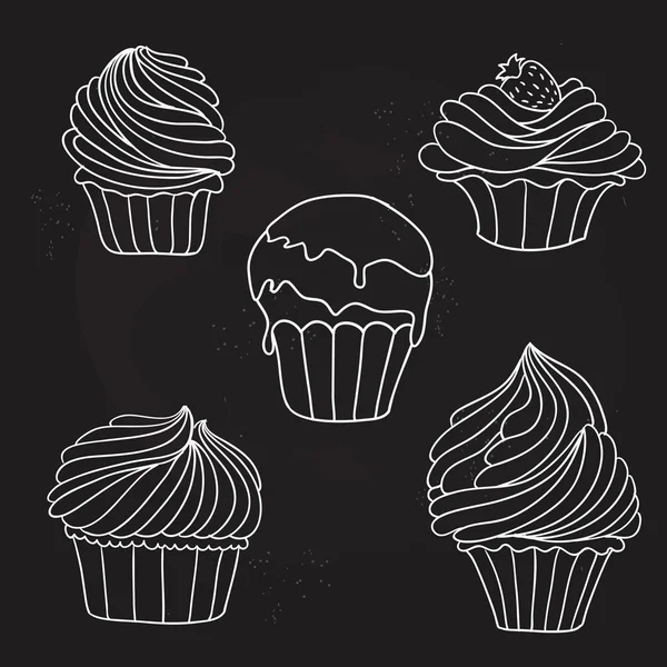 Hand drawn vector illustration with cupcakes on it — Stock Vector
