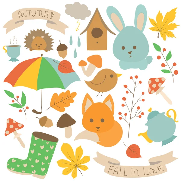 Hand getrokken vector herfst set — Stockvector