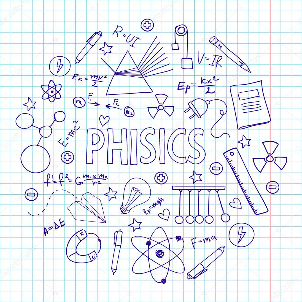 Hand drawn vector set with physics equipment. Can be used for school design.