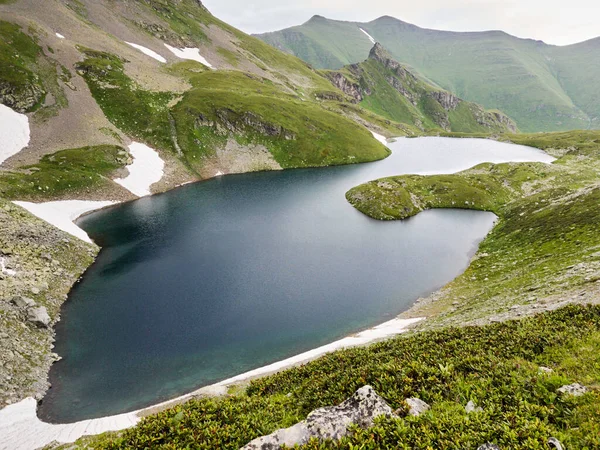 Kafkasya Dağlarındaki Kristal Karlı Dağlarla Yeşil Vadideki Dağ Manzarası Yüksek — Stok fotoğraf