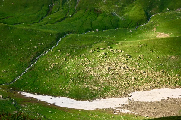 Rusland Kaukasus Bergen Zomer Landschap Fluwelen Groene Weide Met Enorme — Stockfoto