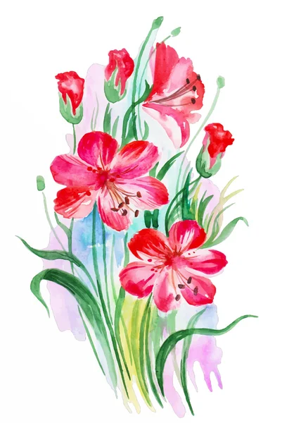 Art original, aquarelle de nénuphar rouge — Image vectorielle